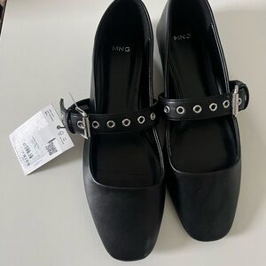 Mango Black Buckle Flats